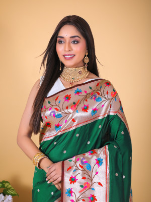 Dark Green Paithani Silk Saree