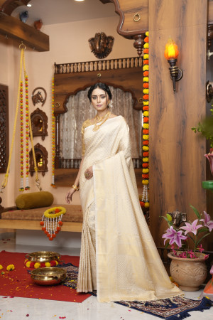 Buy Kanjivaram Silk Saree In Off White Color Online - SARV08810 | Andaaz  Fashion