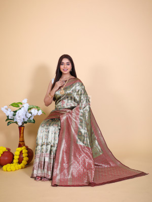 Pearl White Banarasi Woven Tissue Silk Saree – MySilkLove