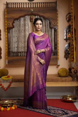 Purple and Gold Color Woven silk designer traditional saree | Lovely  Wedding Mall