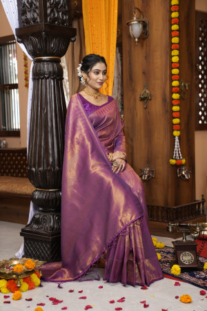 SF-Purple color Soft Lichi Silk saree