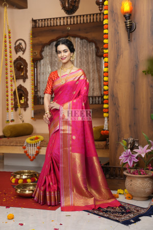 Charmi Dark Pink Banarasi Saree – Zariknyaa