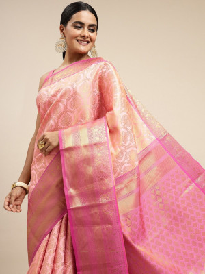 Buy Kanchipuram Silk Saree Women's Soft Banarasi lichi Silk Blend Saree  With blouse Piece (Light Pink Colour) at Amazon.in