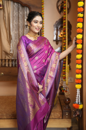 Pansy Purple Kadhuwa Banarasi Silk Saree | Singhania's