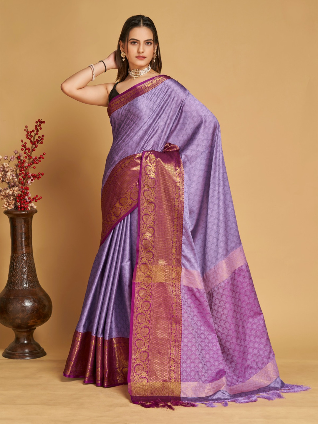 Pastel Lavender 2gm Zari Bridal Elegance Kanchipuram Handloom Silk Sar –  Capell Haute Couture