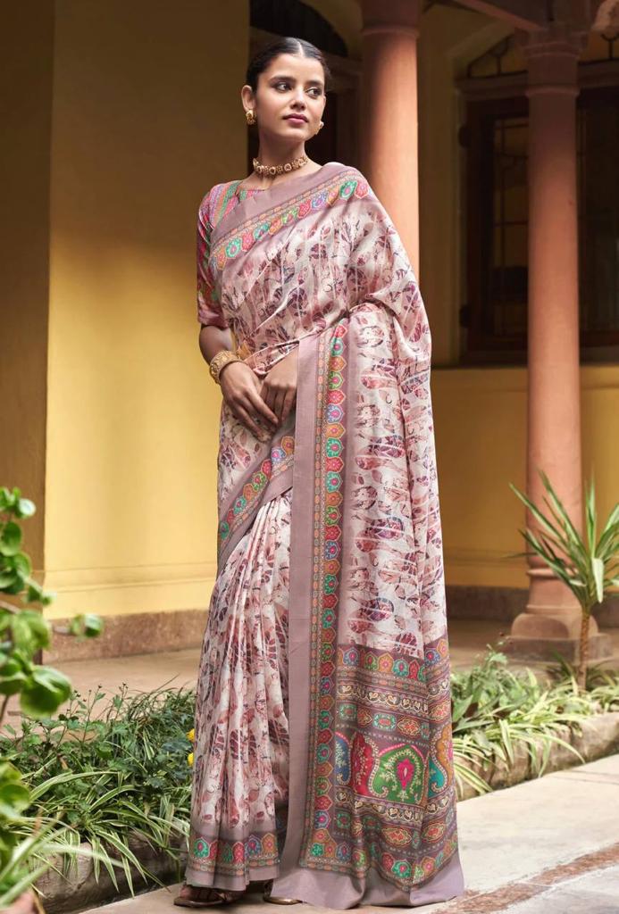 Buy Beige Muslin Silk Traditional Wear Printed Work Saree Online From  Wholesale Salwar.