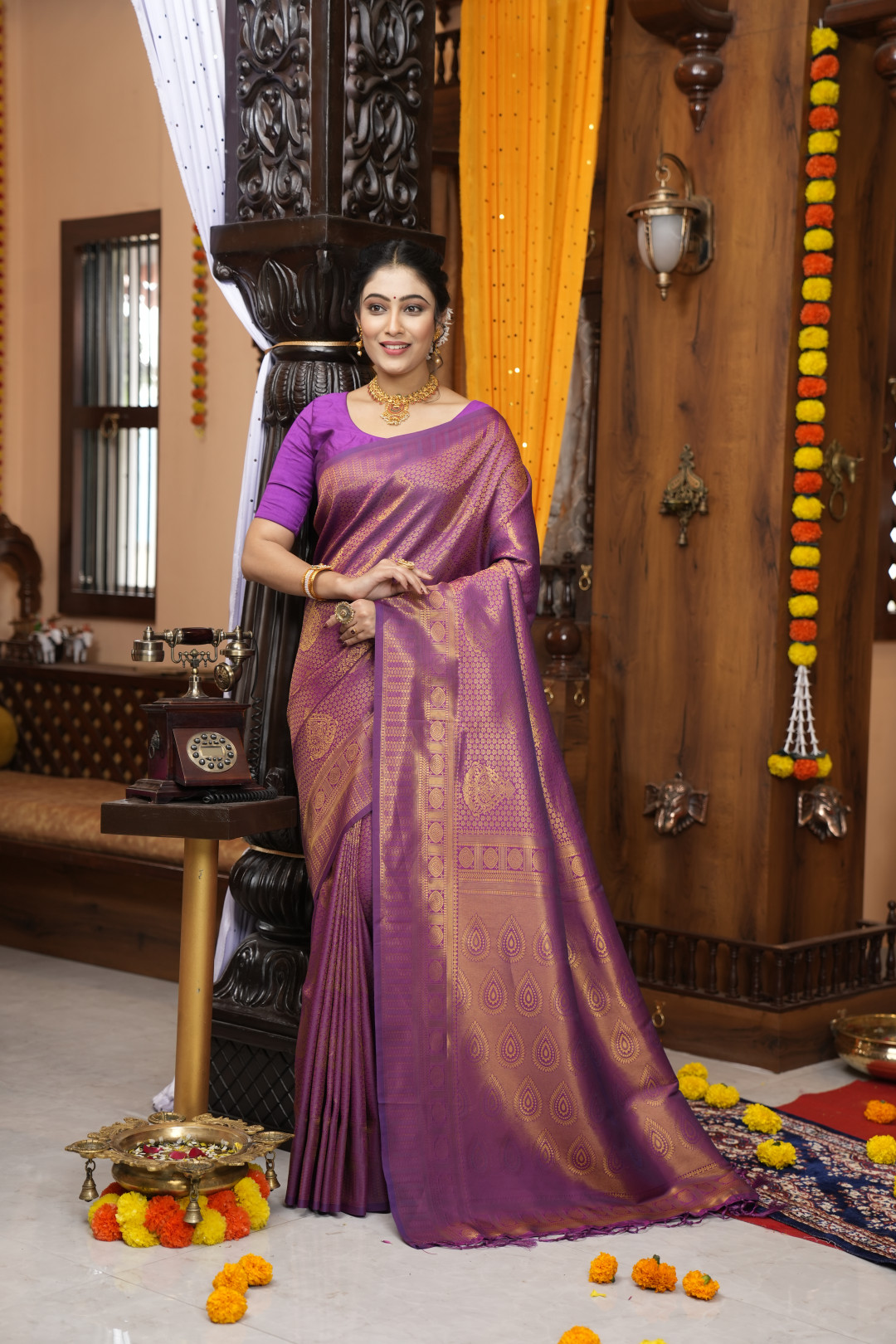 Best Kanchipuram Silk Traditional saree in Purple dvz0002636 - Dvanza.com