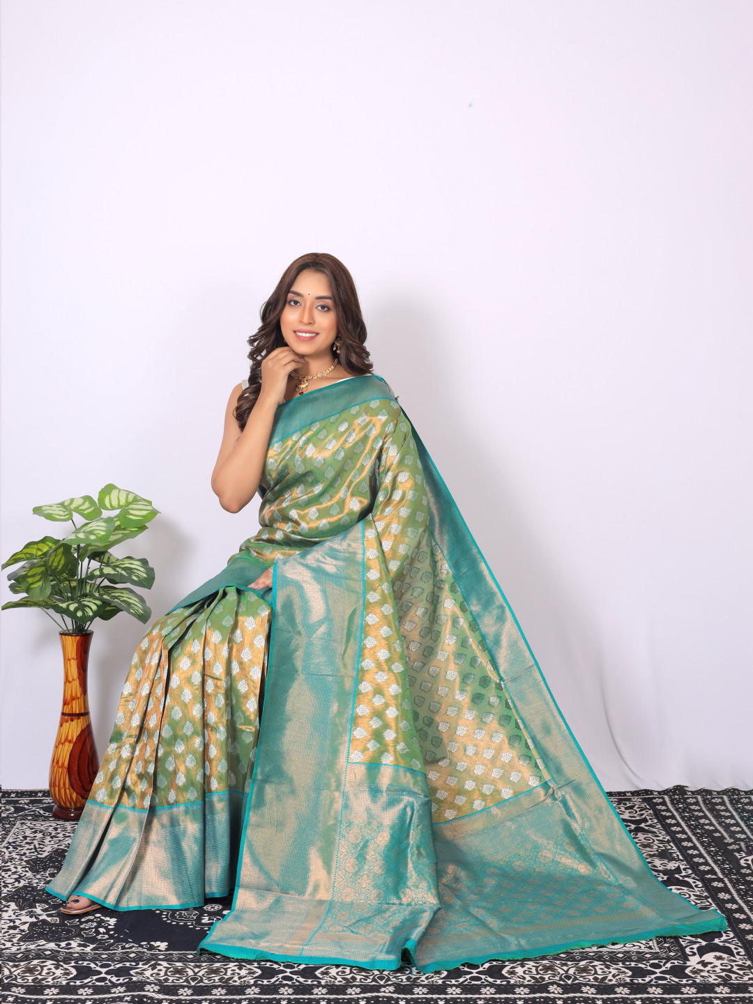 Mahendi Green Kurta Silk With Woven Dhoti main image 0