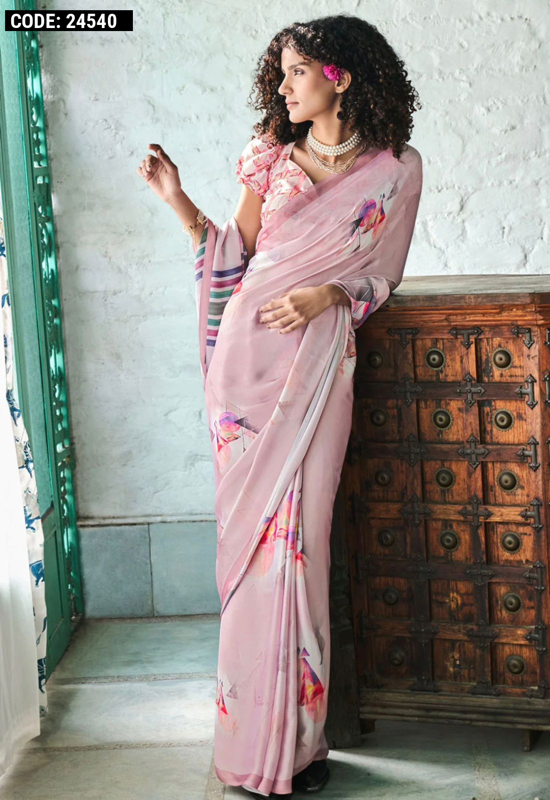 Light Pink Heavy Georgette Lakhnavi Saree – Leemboodi