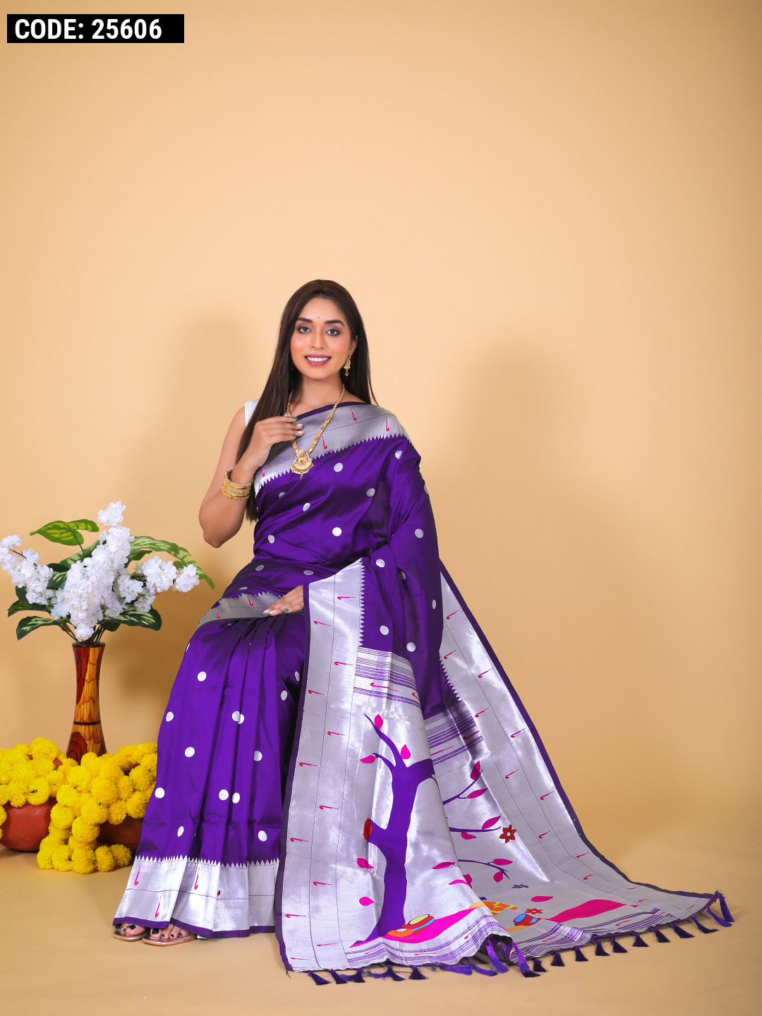 Yellow & Purple Saree With Blouse | Awesome blouse, Saree, Beautiful blouses