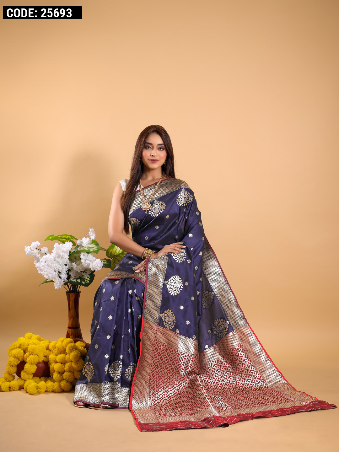 Navy Blue Soft Silk Saree – paanericlothing