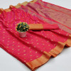 Peach color soft cotton silk saree with jacquard weaving buttis