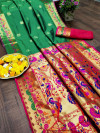 Green color paithani silk saree with weaving pallu