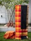 Multi color tussar silk saree with checks and temple weaving border