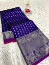 Purple color banarasi silk saree with silver zari work
