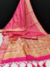 Pink color soft kanchipuram silk saree with zari work