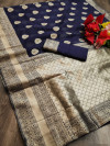 Navy blue color soft cotton silk saree with jacquard weaving butta