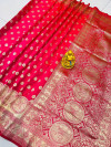 Rani pink color soft banarasi silk saree zari woven work