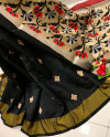 Black color soft cotton silk saree with zari woven work