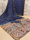 Navy blue color soft bandhej silk saree with printed work