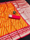 Mustard yellow color soft banarasi silk saree with zari work