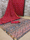 Red color soft bandhej silk saree with printed work