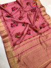Pink color soft assam silk saree with printed work