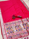 Rani color soft paithani silk saree with silver zari weaving work