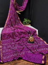 Magenta color soft bandhej silk saree with printed work