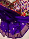 Royal blue color soft cotton silk saree with zari woven work