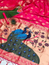 Gajari color soft banarasi silk saree with zari woven work