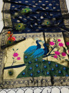 Navy blue color soft banarasi silk saree with zari woven work
