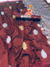Maroon color soft banarasi silk saree with silver zari work