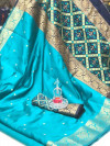 Sky blue color soft banarasi silk saree with zari weaving work