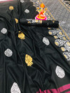 Black color soft banarasi silk saree with silver zari work