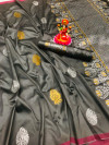Gray color soft banarasi silk saree with silver zari work