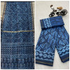 Blue color chanderi cotton saree with zari weaving border