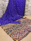 Royal blue color soft bandhej silk saree with printed work