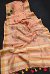 Peach color tissue silk saree with embroidered work