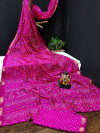 Rani pink color soft bandhej silk saree with printed work