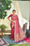 Rani pink color tussar silk saree with zari woven work