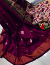 Magenta color soft cotton silk saree with zari woven work