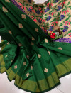 Green color soft cotton silk saree with zari woven work