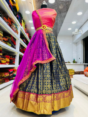 Elegance woven in every stroke, a dance of colors on Kancheepuram silk.  Adorned with a tissue Veni, this lehenga whispers tales of… | Instagram