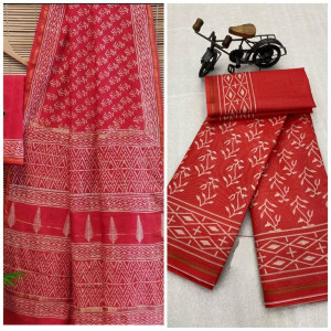 Red color chanderi cotton saree with zari weaving border