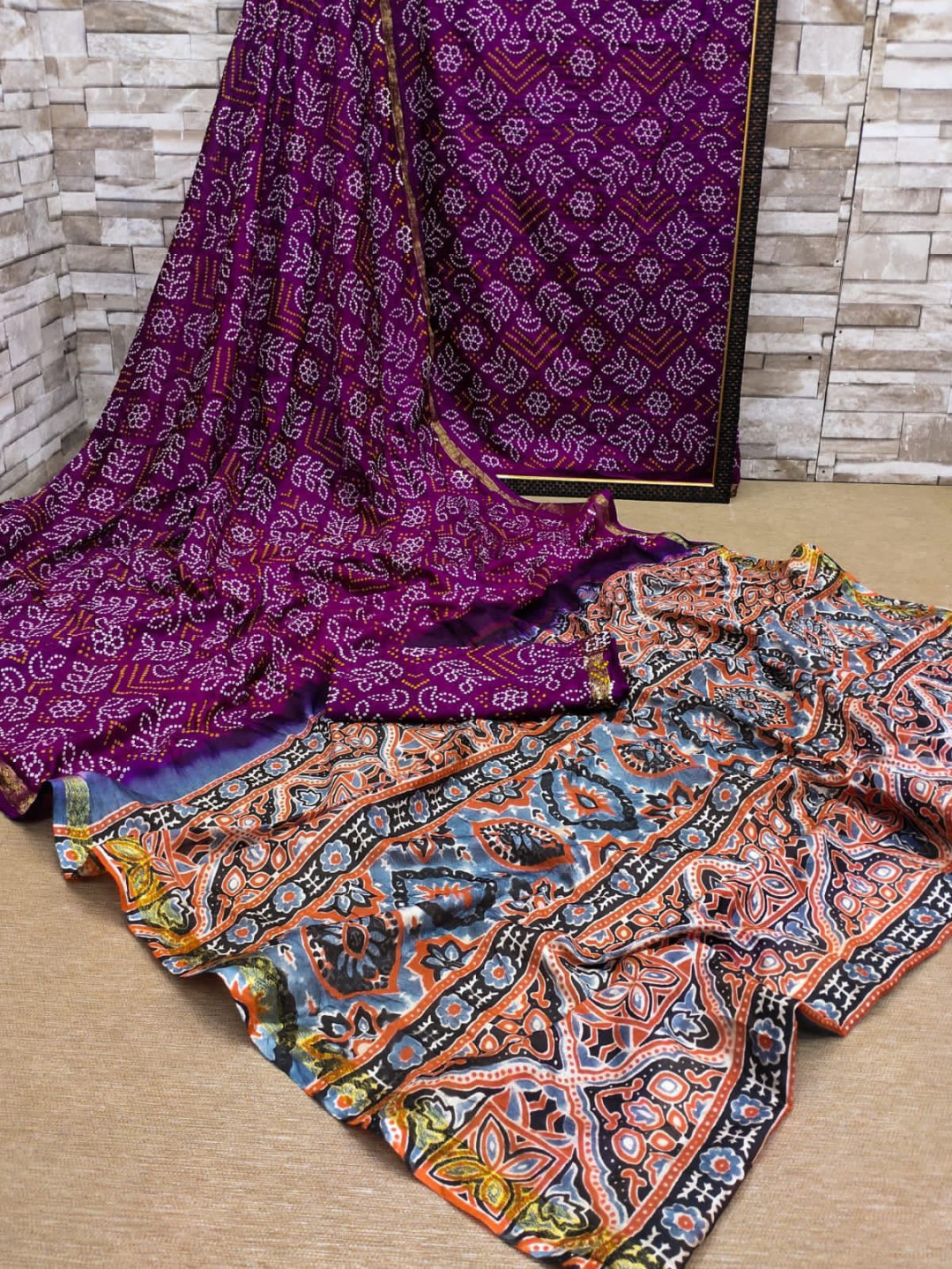 Magenta color soft bandhej silk saree with printed work