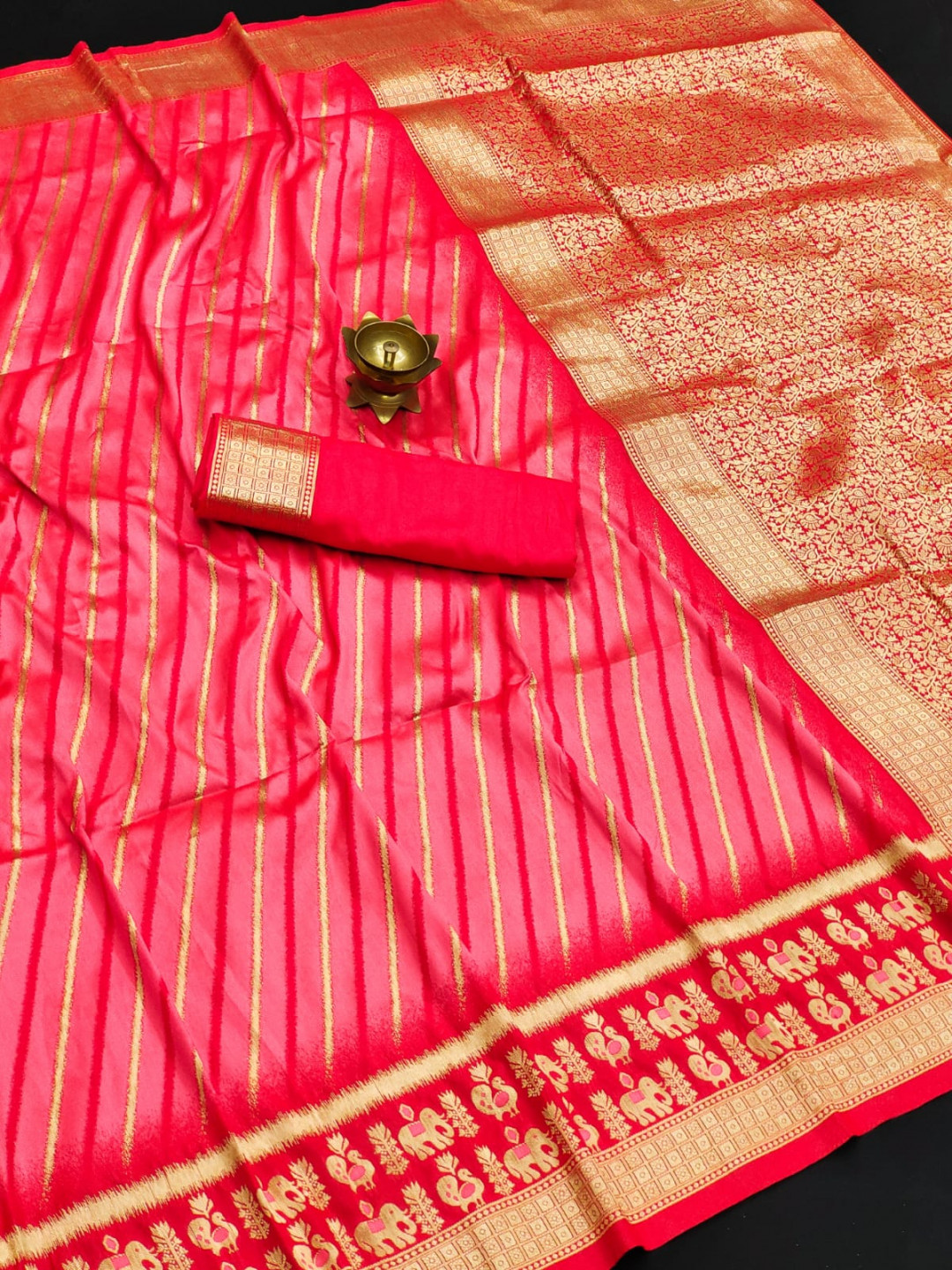 Gajari color soft banarasi silk saree with zari work