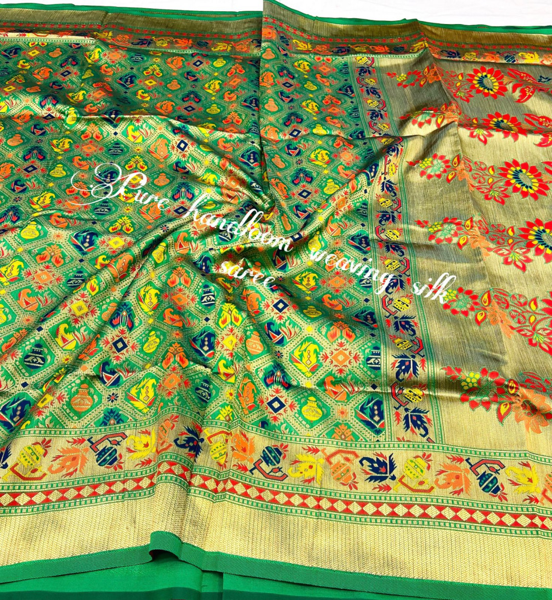 Green color patola silk saree with weaving work