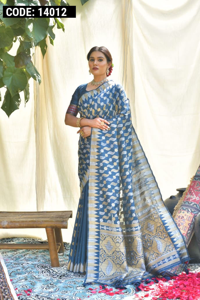 Buy Vivid Blue Tussar Saree online-Karagiri