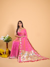 Peach color paithani silk saree with zari weaving work